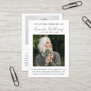 Funérailles commémoratives - Carte de remerciement