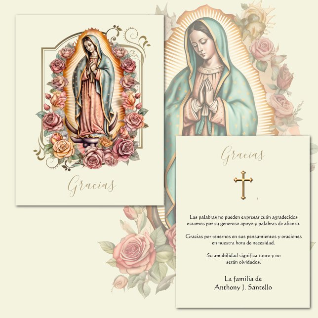 Funérailles espagnoles Guadalupe Merci religieux (Beautiful Catholic Virgin Mary Our Lady of Guadalupe Funeral Thank You cards)