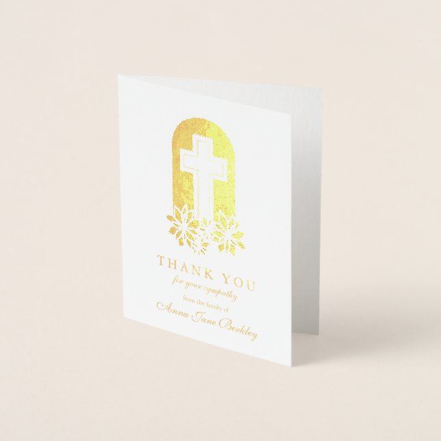 Funérailles Merci Cartes Floral Cross Gold Foil (Devant)