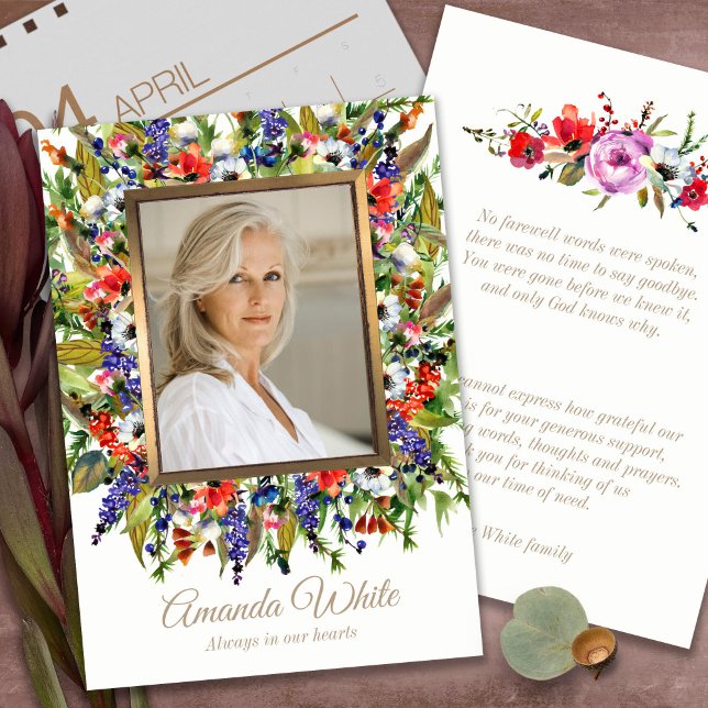 Funérailles Merci Cartes Petites | Flore forestièr (funeral thank you cards, bereavement, elegant, simple, celebration of life, sympathy card)