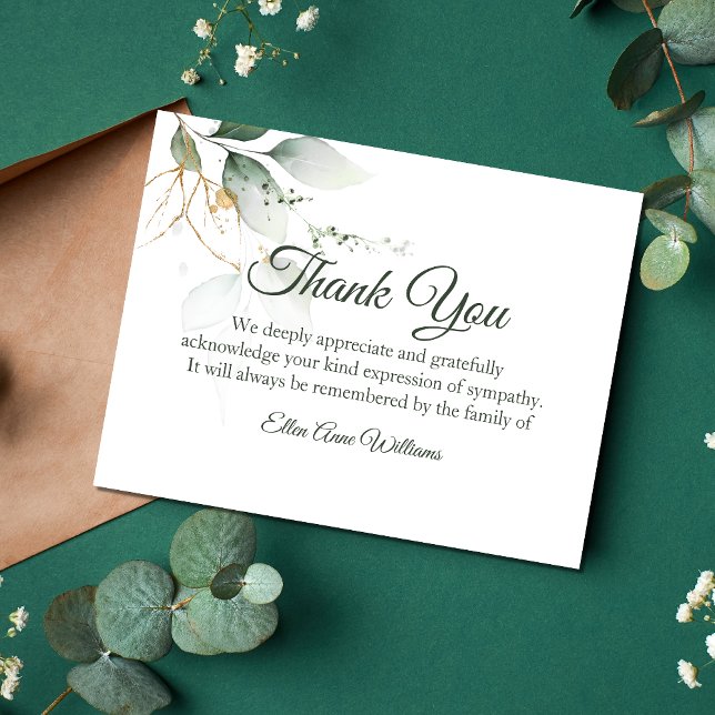 Funérailles Merci Note Grief Nature | Bereavement (Green Sympathy Thank You Card)