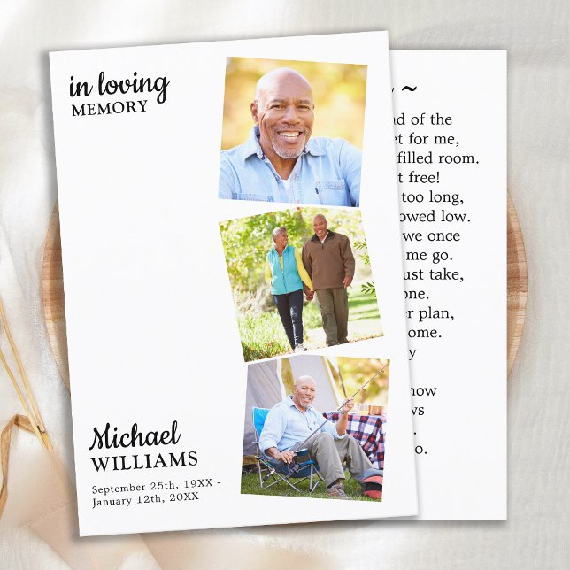 Funérailles modernes personnalisées 3 Photo Carte  (Créateur téléchargé)