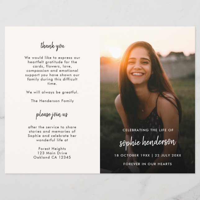 Funérailles modernes | Programme commémoratif de l (Devant)