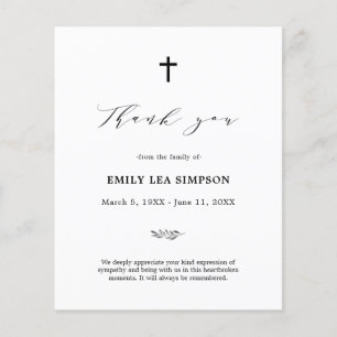 Funérailles Photo Sympathy Grief Carte de remercie