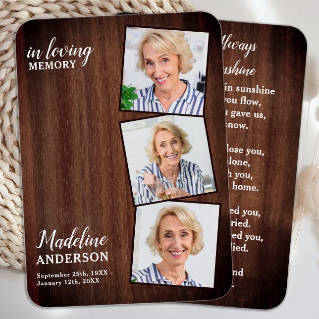 Funérailles rustiques 3 photos Carte de prière com (Créateur téléchargé)