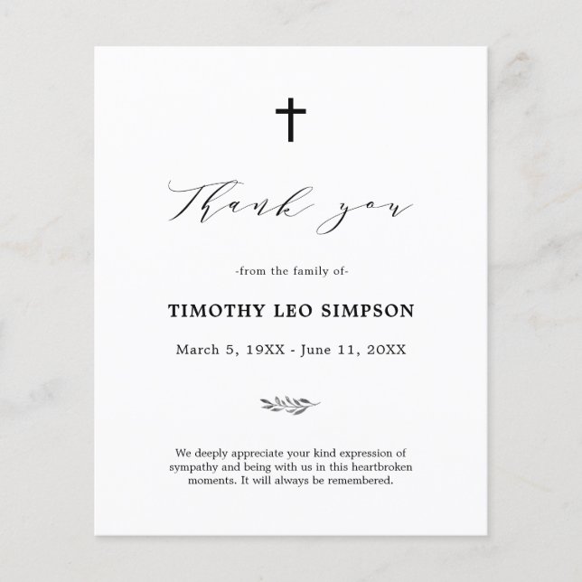 Funérailles Sympathie nuageuse Carte de remercieme (Devant)
