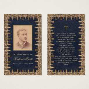 Funérailles Vintage or bleu carte de prière