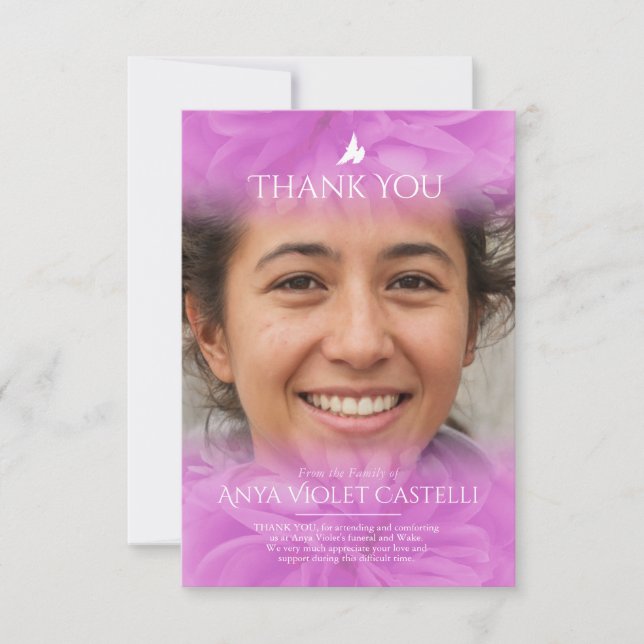 Funéraire rose doux rose photo famille carte de re (Devant)