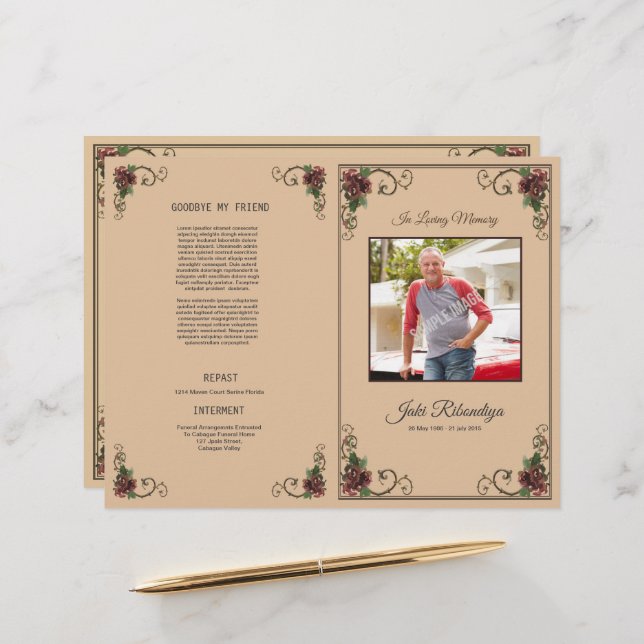 Funeral Program Flyer Template (Devant/Arrière en situation)