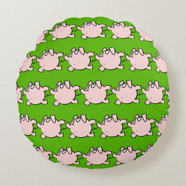 Funky 6 Cartoon Pig Choisir Couleur Coussin rond (Devant)