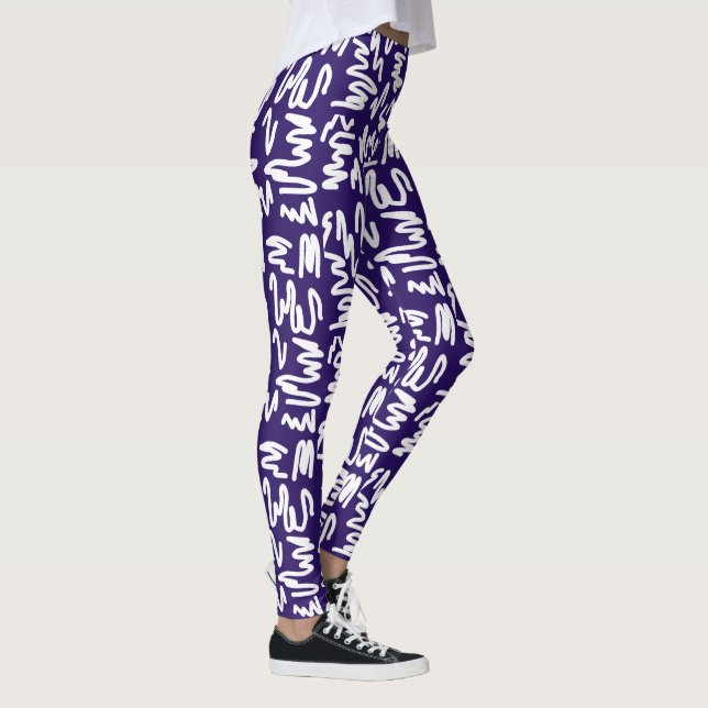 Funky Art Abstrait Bleu Blanc Leggings (Droite)