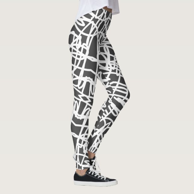 Funky Art Abstrait Leggings gris blanc (Droite)