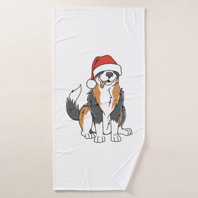 Funky Australian Shepherd Christmas Chien à Père N (Serviette de bain)