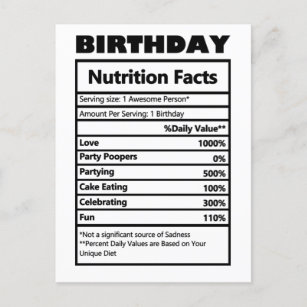 Funky Birthday Nutrition Facts Carte postale
