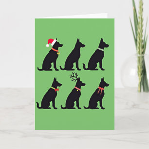 Funky Black Dog Grid Carte de Noël Père Noël Reind