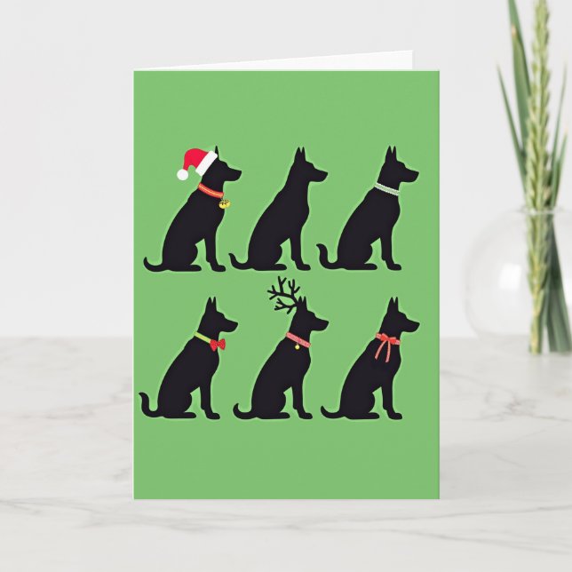 Funky Black Dog Grid Carte de Noël Père Noël Reind (Devant)
