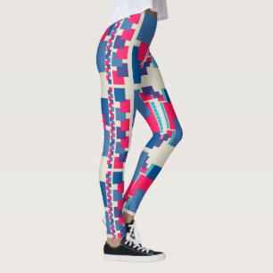 Funky Blue+Pink Carré Motif Leggings