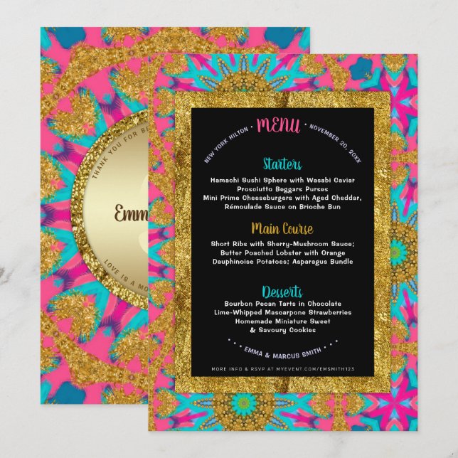 Funky Boho Rave Glam Menu Modèle (Devant / Derrière)