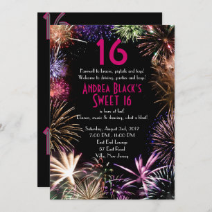 Funky Fireworks Sweet 16 Anniversaire Invitation