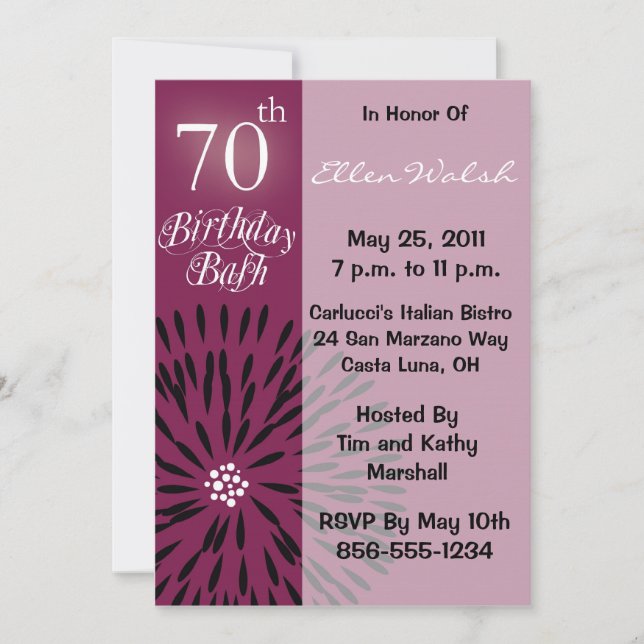 Funky Floral 70th Birthday Party Invitation (Devant)