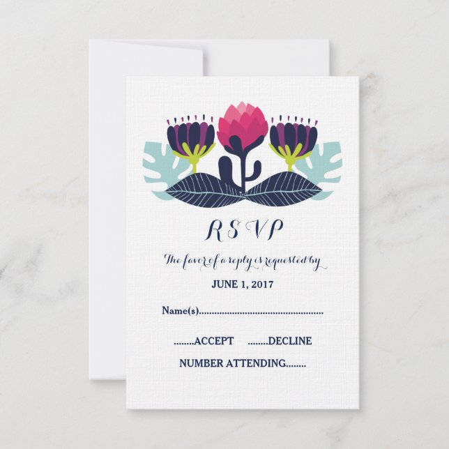 Funky Floral Wedal Card RSVP Card (Devant)