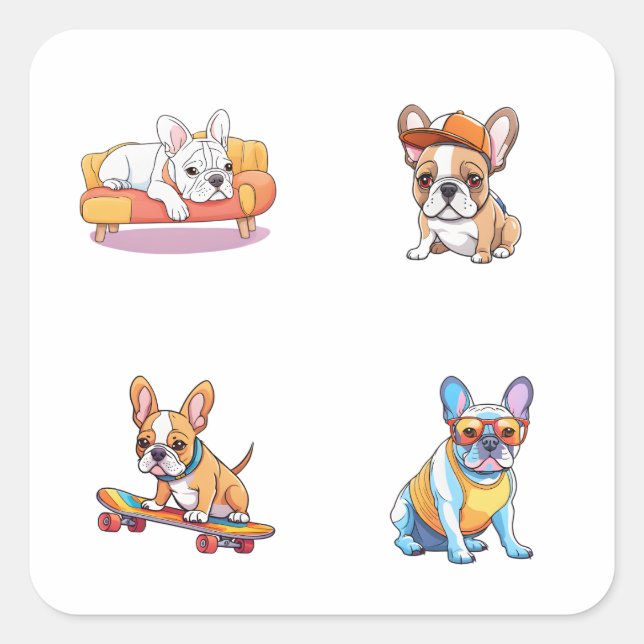 Funky French Bulldog 4 Pack Stickers (Devant)