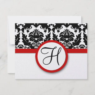 Funky & Fun Black Damask Red Trim Wedding RSVP