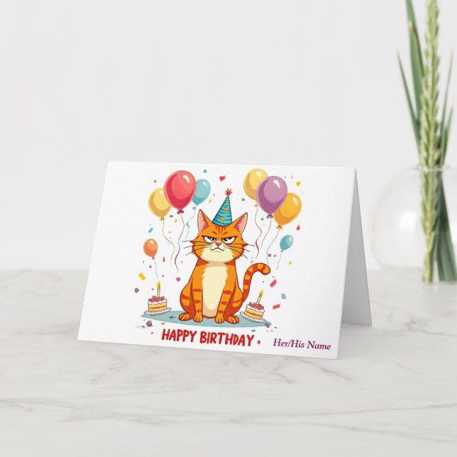 Funky Grumpy Chat Carte d'anniversaire - Surcharge (Devant)