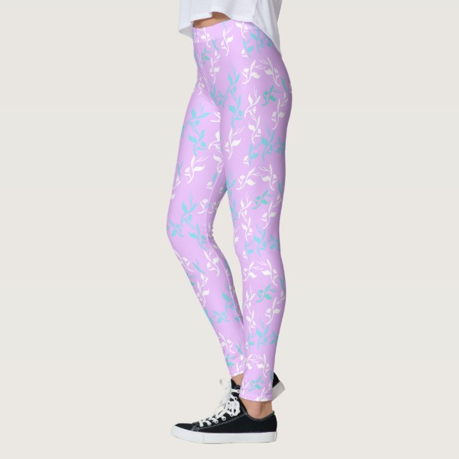 Funky Pastel Couleur Feuilles Motifs Leggings (Gauche)