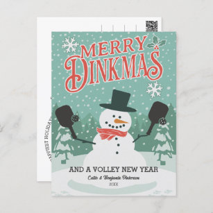 Funky Pickleball Snowman Joyeux Noël Carte postale