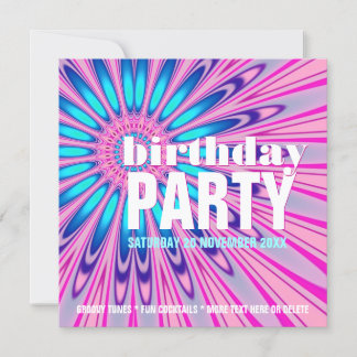 Funky Pink Blue Super Invitations de fête d'annive