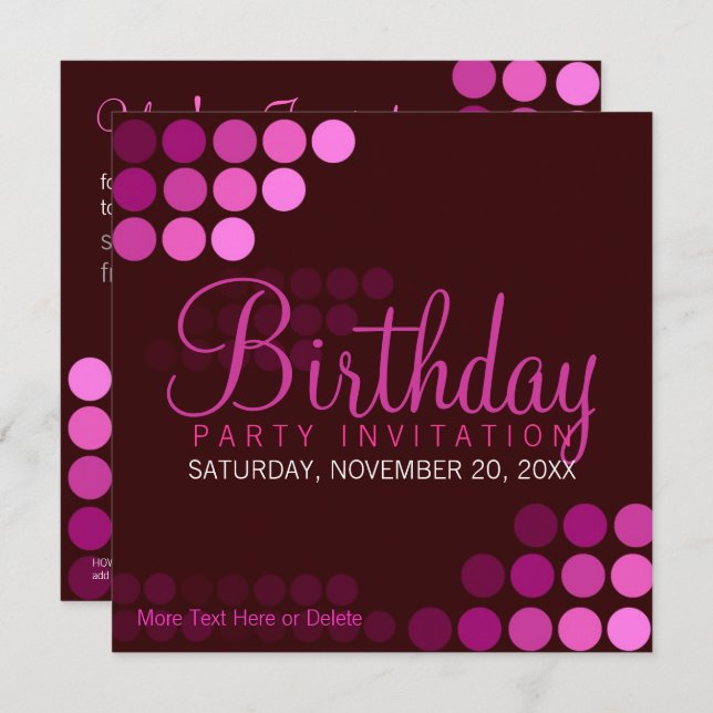 Funky Pink Party Invitation d'anniversaire (Devant / Derrière)