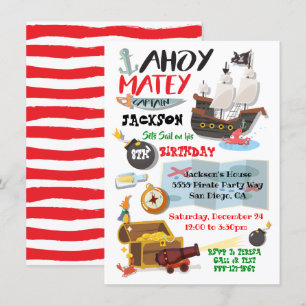 Funky Pirate Anniversaire Fête Invitation