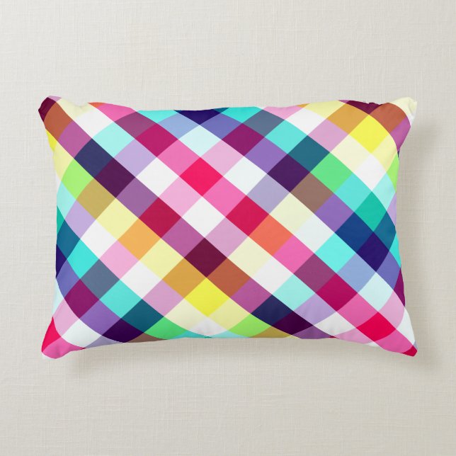 Funky Rainbow Plaid Motif Accent Coussin (Devant)
