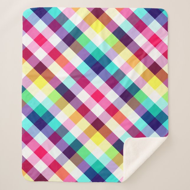 Funky Rainbow Plaid Motif Moyen Sherpa Blanket (Devant)