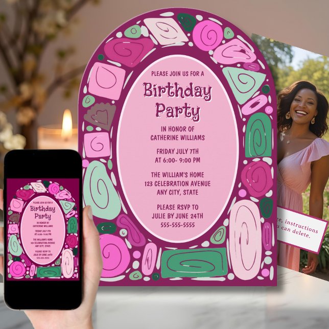 Funky Retro Invitation Anniversaire Mi-Siècle Mode (Créateur téléchargé)