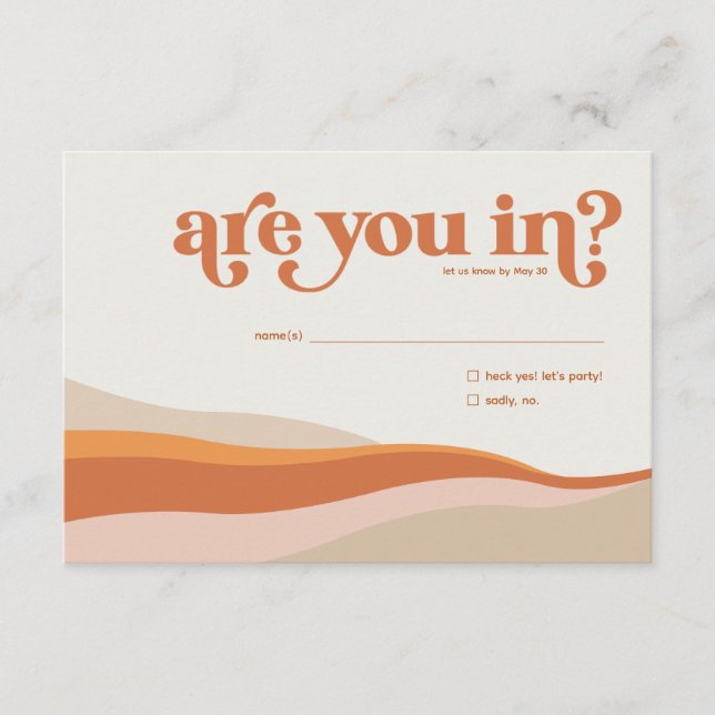 Funky Retro Orange Peach et Gold RSVP Reply Card (Devant)