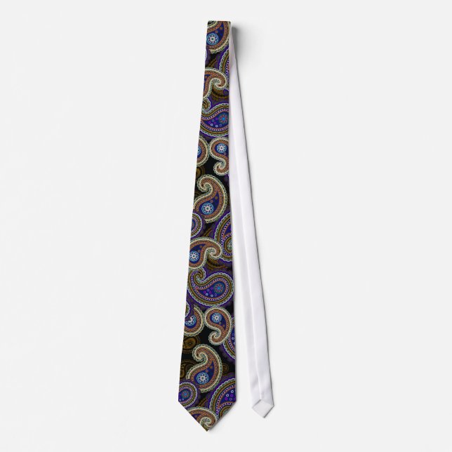 Funky Retro Purple Vintage Paisley Cravate (Devant)
