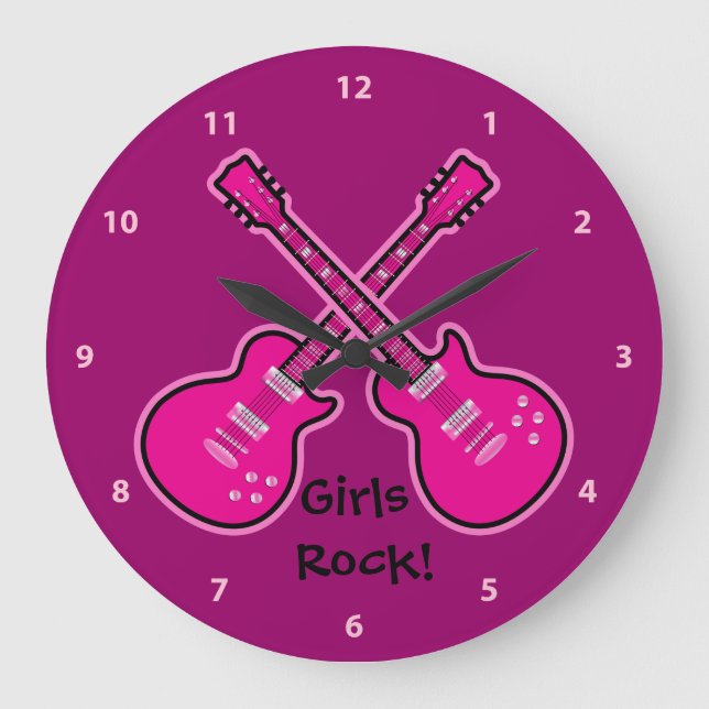 Funky Rose & Black Guitars Girls Rock Horloge (Recto)