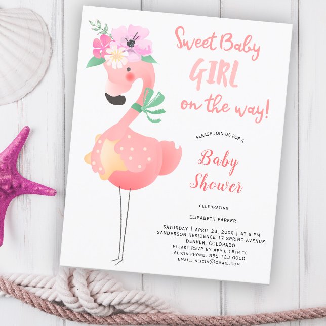 Funky rose flamingo floral baby shower BUDGET (Créateur téléchargé)