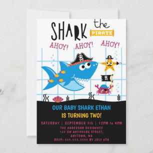 Funky Shark Pirate Anniversaire Fête Invitation