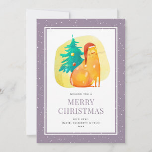 Funky Watercolor Chat Purple Joyeux Noël Carte