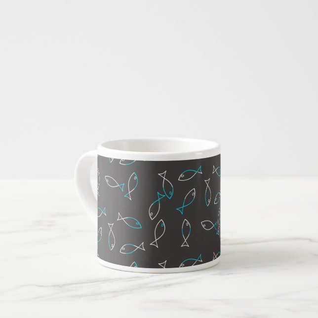 Funky White Turquoise Fish Coffee Espresso Mug Cup (Devant gauche)