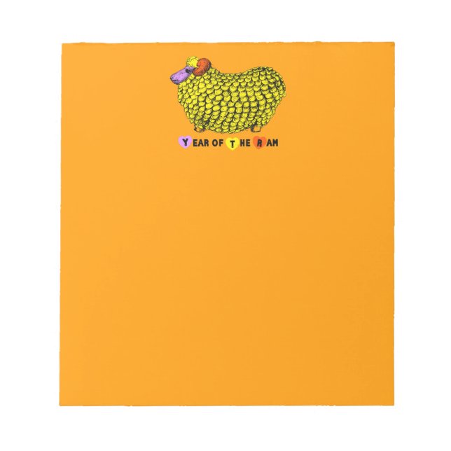 Funky Yellow Ram Chinois Année Zodiac Bloc-notes (Devant)