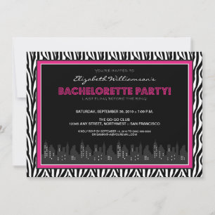 Funky Zebra Bachelorette Party Invitation (rose)