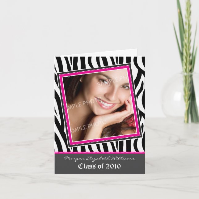 Funky Zebra Pattern Faire-part de graduation (rose (Devant)