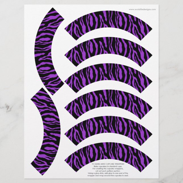 Funky Zebra Print Purple Mini Cupcake Wrappers (Devant)