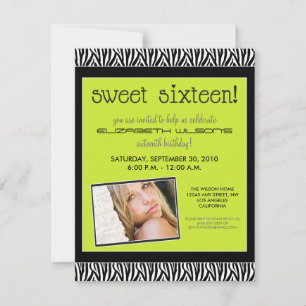 Funky Zebra Sweet 16 Invitation de fête d'annivers