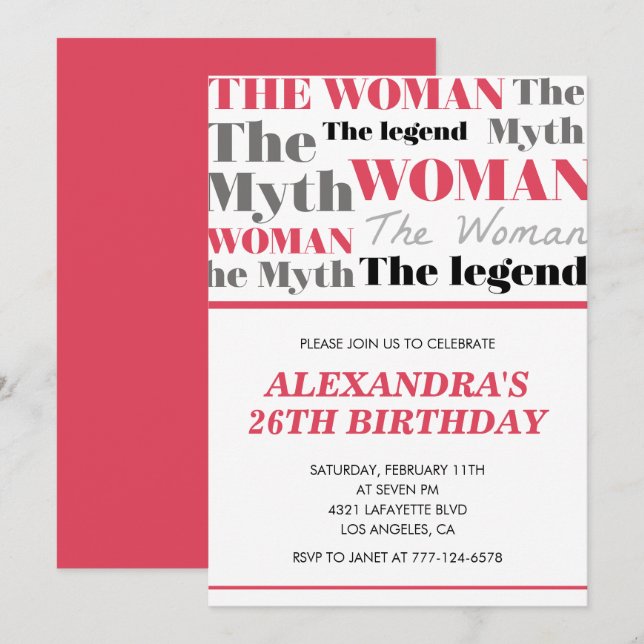 Funny 26e anniversaire invitations son Myth Legend (Devant / Derrière)