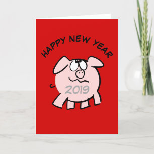 Funny 2 Cartoon Illustration Pig Année 2019 Carte